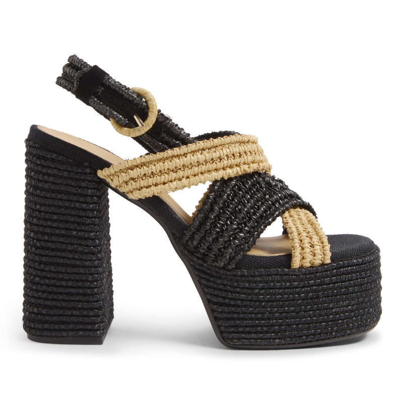 Sandalias Fulvia en rafia, cierre lateral de pulsera con hebilla metálica.