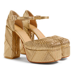 Sandalias Fania en piel Vegana, cierre lateral de pulsera con hebilla.