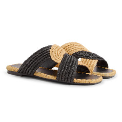 Sandalias planas Prado confeccionadas artesanalmente en España en rafia natural.