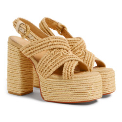 Sandalias Fulvia en rafia, cierre lateral de pulsera con hebilla metálica.