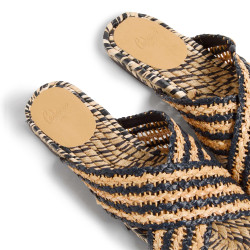 Sandalias planas Pat con su diseño bicolor en rafia natural.
